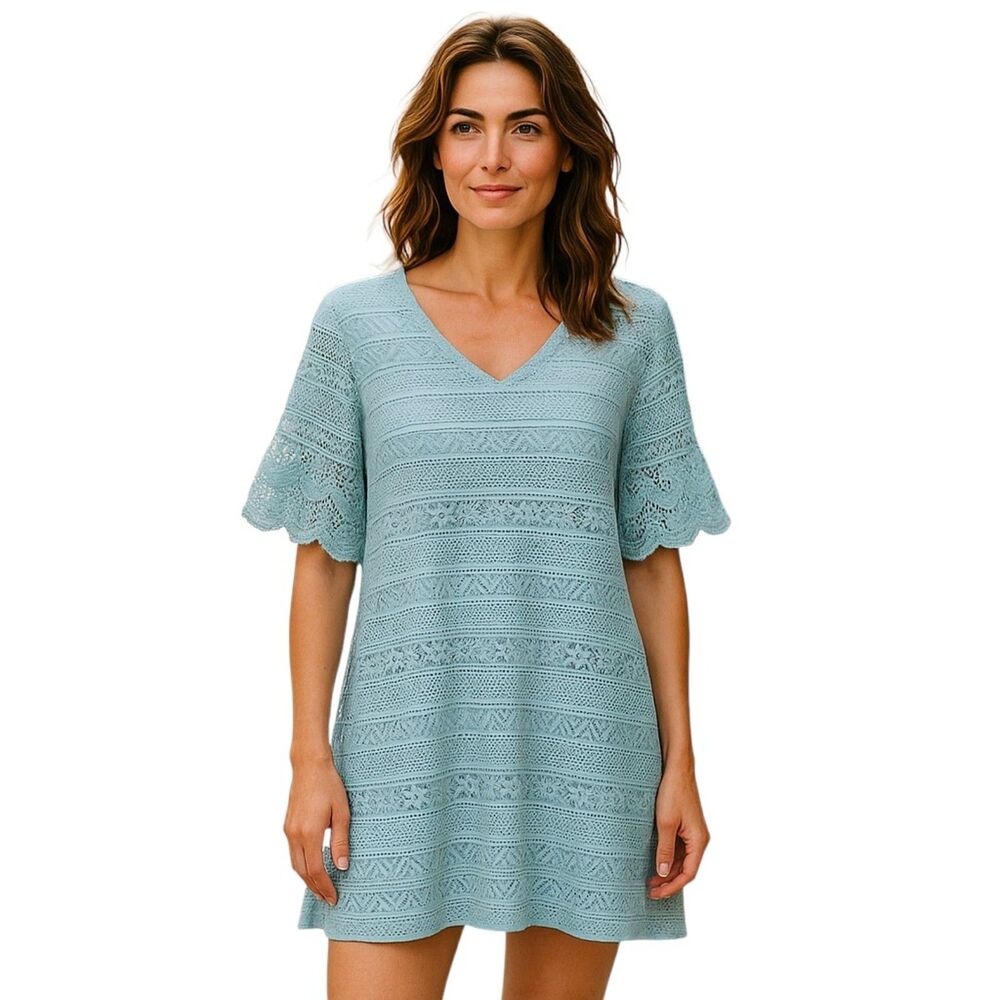 Lane Bryant Blue Lace Midi Dress